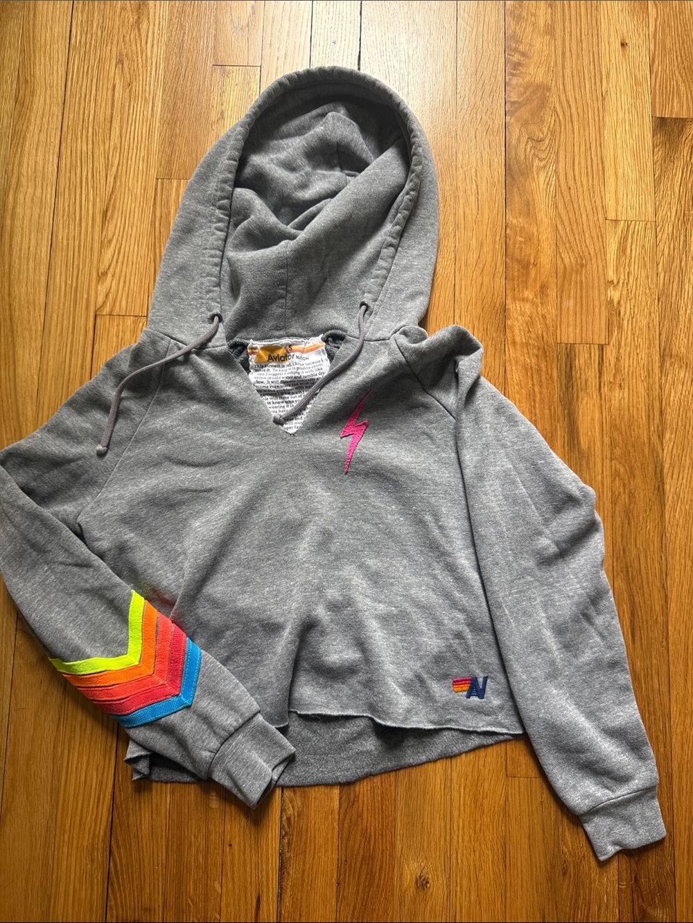 Aviator Nation Gray Hoodie with Pink Lightning Bolt